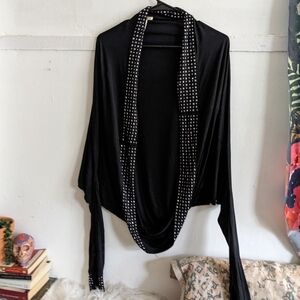Diamonte Rhinestone Studded Draped Cardigan XS Bamboo Silk Jersey Vintage Y2K